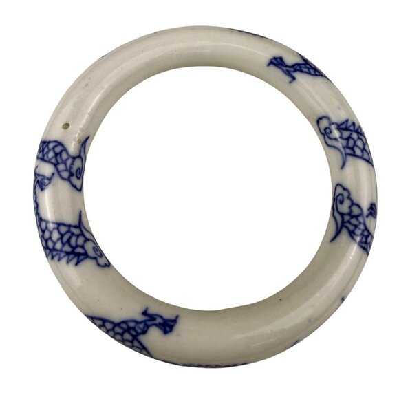 Chinese-Inspired Ceramic Dragon Blue & White Bangle Bracelet Round 8" Diameter - Picture 4 of 6